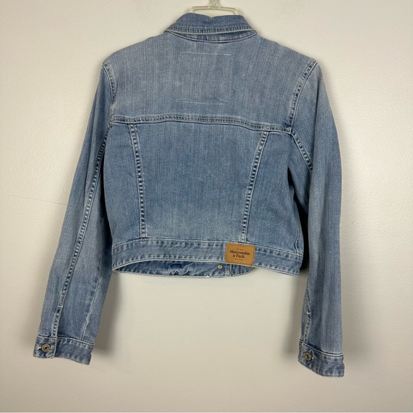 Abercrombie & Fitch Jean Jacket Womens Small Blue Cropped Distressed Denim Y2K - Picture 3 of 11